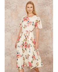 Yumi' - Mesh Floral Print Midi Dress With Angel Sleeves - Lyst