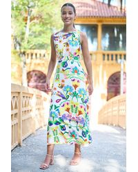 Yumi' - Multicolour Abstract Flower Maxi Dress With Tie Back - Lyst