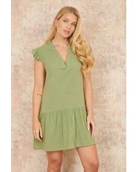 Yumi' - Double Cotton Tunic With Frill Sleeves - Lyst