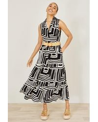 Yumi' - Viscose Geo Print Midi Shirt Dress With Matching Belt - Lyst