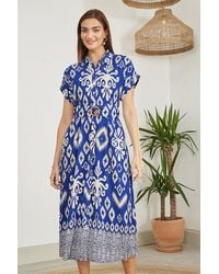 Yumi' - Abstract Geo Print Relaxed Midi Shirt Dress With Belt - Lyst