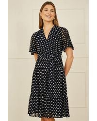 Yumi' - Dot Print Mesh Stretch Midi Skater Dress - Lyst