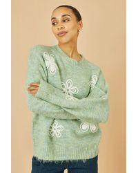 Yumi' - Relaxed Knitted Jumper With Crochet Flowers - Lyst