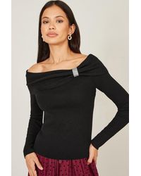 Yumi' - Sparkle Bardot Jumper With Diamante Detail - Lyst