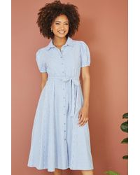 Yumi' - Cotton Striped Midi Shirt Dress - Lyst