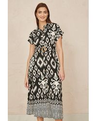 Yumi' - Abstract Geo Print Relaxed Midi Shirt Dress With Belt - Lyst