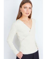 Yumi' - Metallic Thread Rib Wrap Knitted Top - Lyst