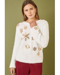 Yumi' - Mela Ivory Sequin Snowflake Fluffy Jumper - Lyst