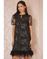 Yumi' - Sequin Embroidered Tunic Dress With Feather Trim - Lyst