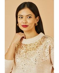 Yumi' - Relaxed Knitted Jumper With Scattered Sequin Neckline - Lyst
