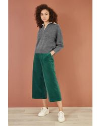 Yumi' - Cord Cropped Wide Leg Trousers With Pockets - Lyst
