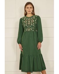 Yumi' - Floral Embroidered Bodice Tiered Midi Dress - Lyst
