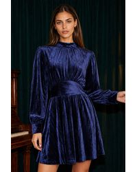 Yumi' - Ruched Waist Velvet Skater Dress - Lyst