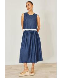 Yumi' - Denim Chambray Gathered Midi Skirt - Lyst