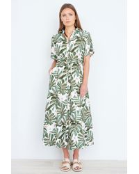 Yumi' - Viscose Leaf Print Relaxed Midi Dress - Lyst