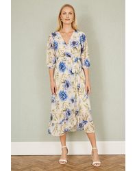 Yumi' - Vintage Floral Wrap Midi Dress With Frill - Lyst