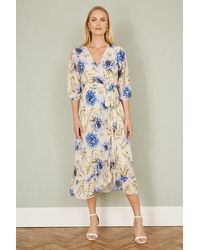 Yumi' - Vintage Floral Wrap Midi Dress With Frill - Lyst