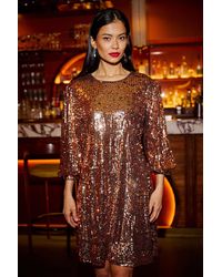 Yumi' - Sequin Tunic Dress With Balloon Sleeves - Lyst