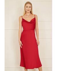 Yumi' - Satin Cowl Neck Midi Slip Dress - Lyst