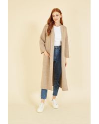 Yumi' - Oatmeal Knitted Maxi Cardigan With Pockets - Lyst