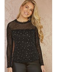 Yumi' - Mesh Star Print Long Sleeve Top - Lyst