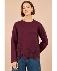 Yumi' - Viscose Relaxed Jumper With Lace Trim - Lyst