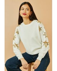 Yumi' - Relaxed Fit Jumper With Sequin Star Sleeves - Lyst
