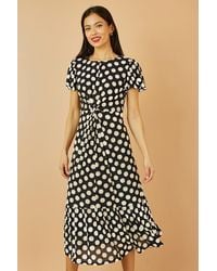Yumi' - Velvet Spot Print Twist Knot Waist Midi Dress - Lyst