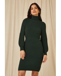 Yumi' - Roll Neck Knitted Dress With Fitted Waist - Lyst