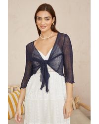 Yumi' - Popcorn Yarn Tie Front Bolero - Lyst