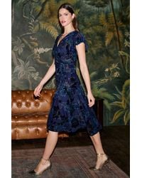 Yumi' - Velvet Floral Wrap Midi Dress - Lyst