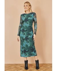 Yumi' - Floral Mesh Bodycon Dress With Tie Back - Lyst