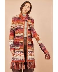 Yumi' - Boucle Soft Long Cardigan With Scarf - Lyst