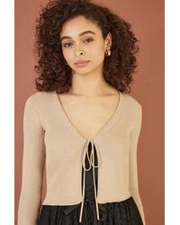 Yumi' - Metallic Knitted Ribbed Tie Front Bolero - Lyst