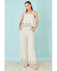 Yumi' - Linen Mix Embroirdered Trousers - Lyst