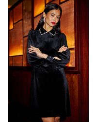 Yumi' - Long Sleeve Velvet Tunic With Diamante Collar - Lyst
