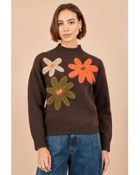 Yumi' - Knitted High Neck Jumper With Applique Flowers - Lyst
