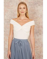 Yumi' - Jersey Cotton Bardot Top With Knot Detail - Lyst