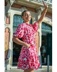 Yumi' - Floral Print Viscose Relaxed Shirt Dress - Lyst