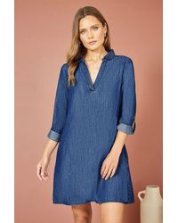 Yumi' - Chambray Cotton Tunic With Pockets - Lyst