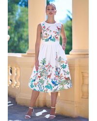 Yumi' - Woodland Animal Print Cotton Midi Skater Dress - Lyst