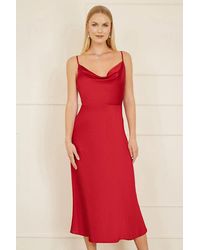 Yumi' - Satin Cowl Neck Midi Slip Dress - Lyst
