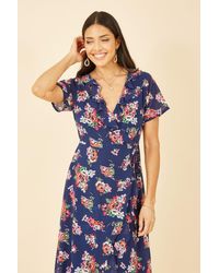 Yumi' - Floral Frill Wrap Midi Dress - Lyst