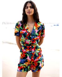 Yumi' - Multicolour Tropical Leaf Print Playsuit - Lyst