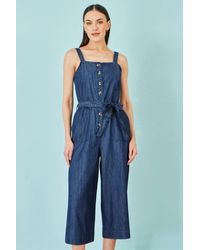 Yumi' - Chambray Button Through Jumpsuit - Lyst