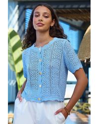 Yumi' - Crochet Short Sleeve Cardigan - Lyst