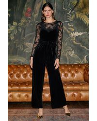 Yumi' - Lace Applique Sleeve Velvet Jumpsuit - Lyst
