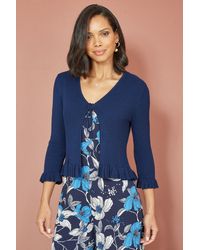 Yumi' - Tie Up Ribbed Cardigan With Frill Hem - Lyst
