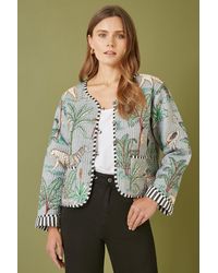 Yumi' - Animal Print Reversible Cotton Cropped Quilted Jacket - Lyst