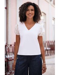 Yumi' - Cotton Jersey T-Shirt With Lace Sleeves - Lyst